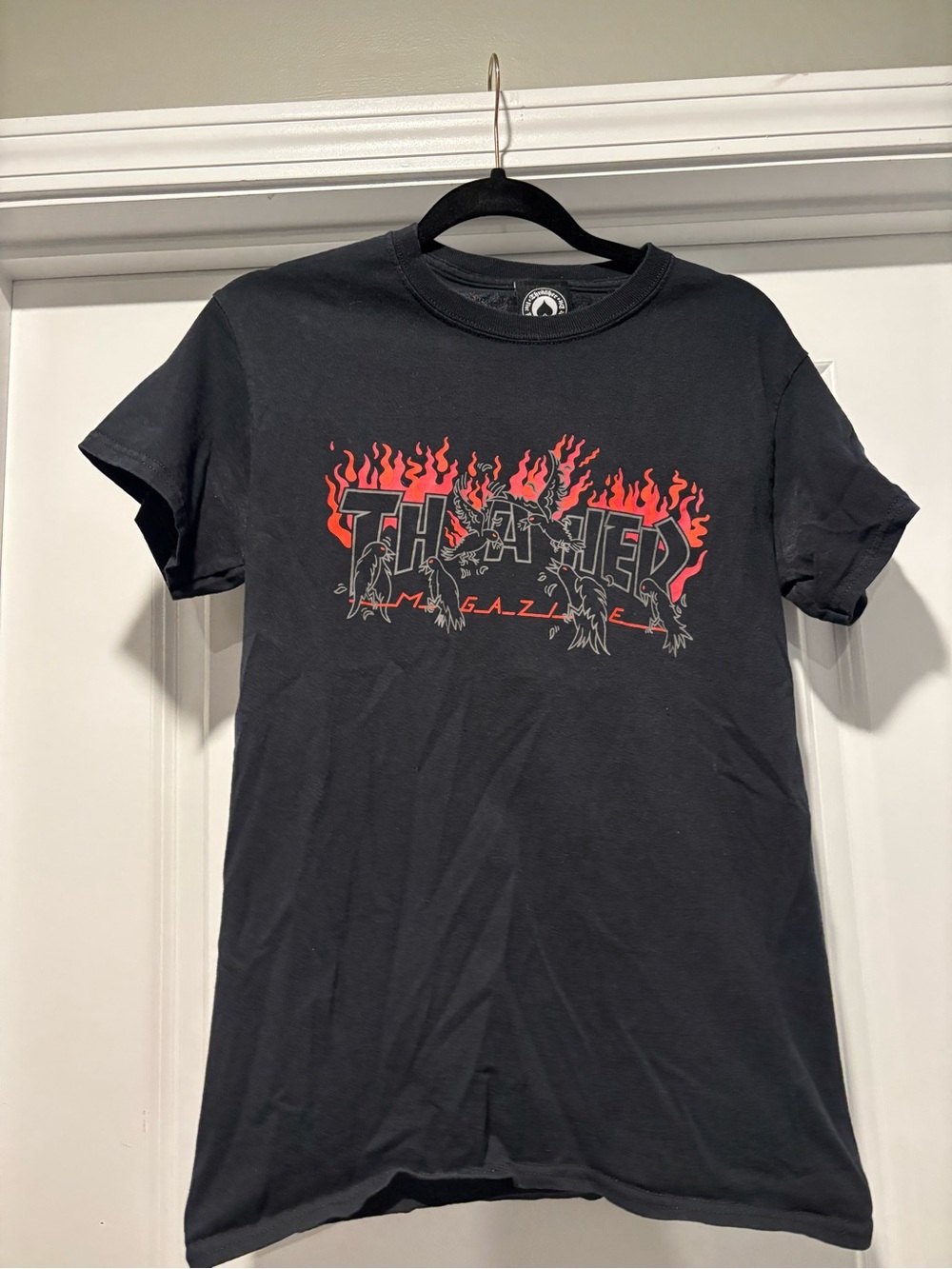 Thrasher Shirt Mens S Black Flame Logo Graphic Tee Skate Magazine Crewneck